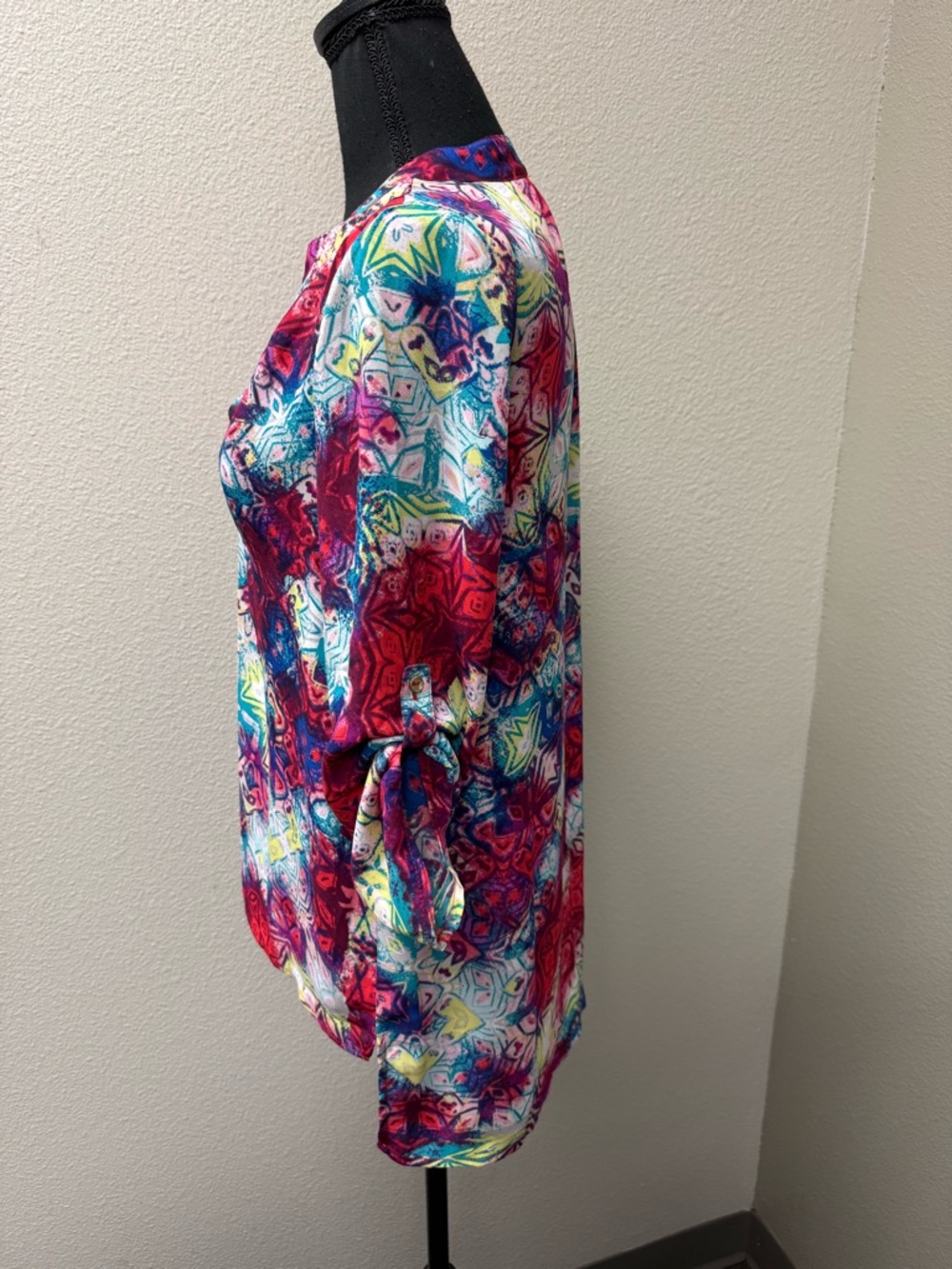 Fury Abstract Print Blouse V Neck Boho Top Pink Blue Multicolor Tunic Chic - Picture 4 of 8